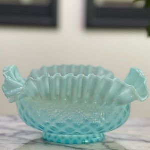 🔹Antique Northwood Blue Opalescent Lattice Brides Bowl🔹